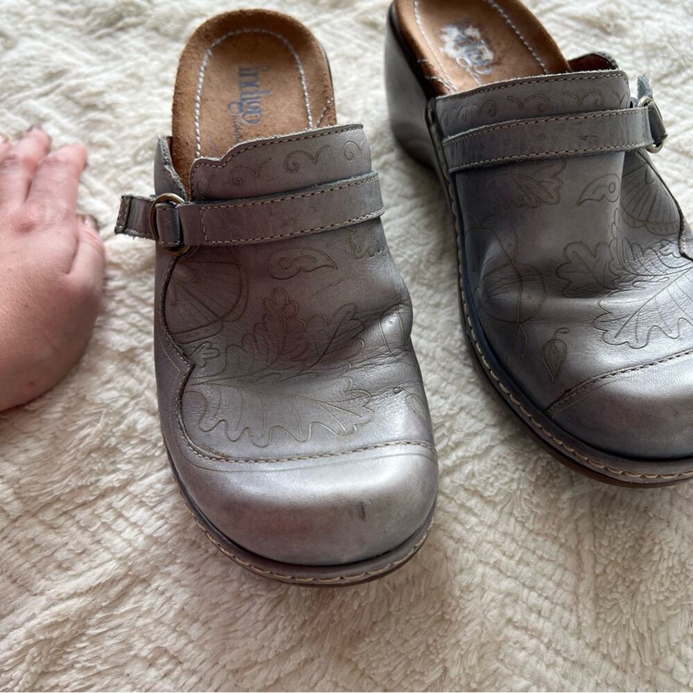 Indigo by Clarks Light Blue Leather Heeled Clogs - Picture 4 of 14